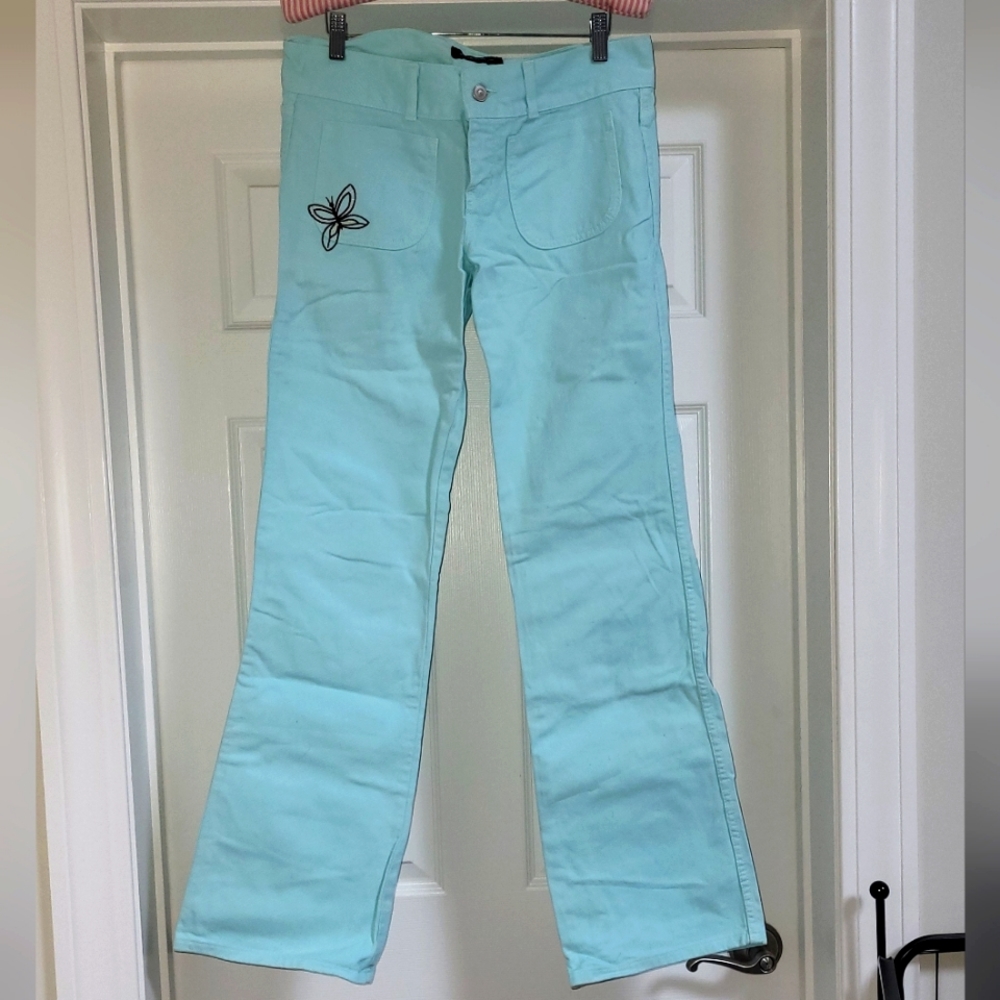 Victoria's Secret Boho '70s Inspired Embroidered Aqua Bootcut Flair Jeans Size 4